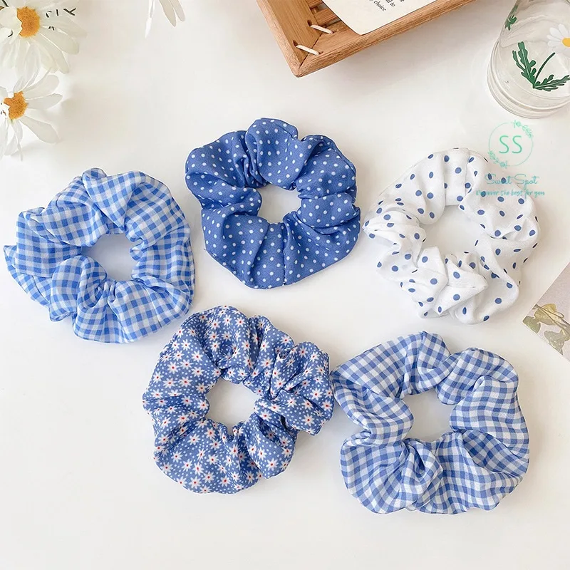 Scrunchies handmade kẻ caro xanh